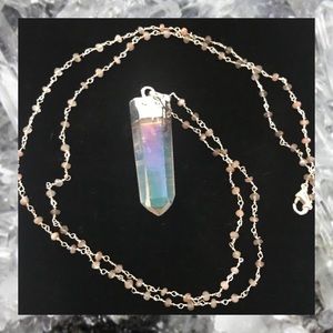 Quartz And Peach Moonstone Necklace